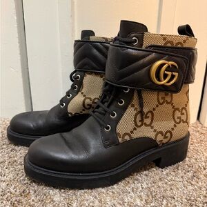 Gucci Women's Black and Brown Combat Boots